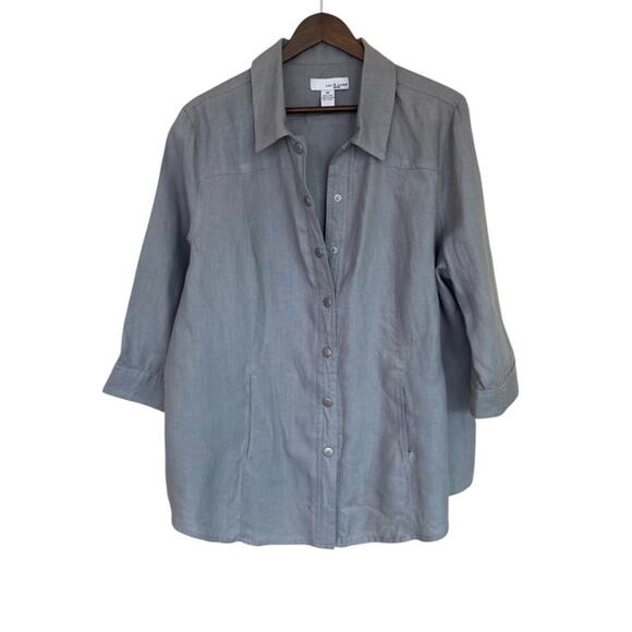 Lucy & Laurel Gray Snap Front Linen Jacket - 2x - Picture 1 of 6